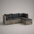 Canapé de jardin d'angle en résine tressée grise avec coussins et structure en bois 250 x 180 x 70 cm