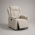 Fauteuil relax inclinable 80 x 90 x 105 cm beige en tissu bouclé avec repose-pieds intégré et porte-gobelets
