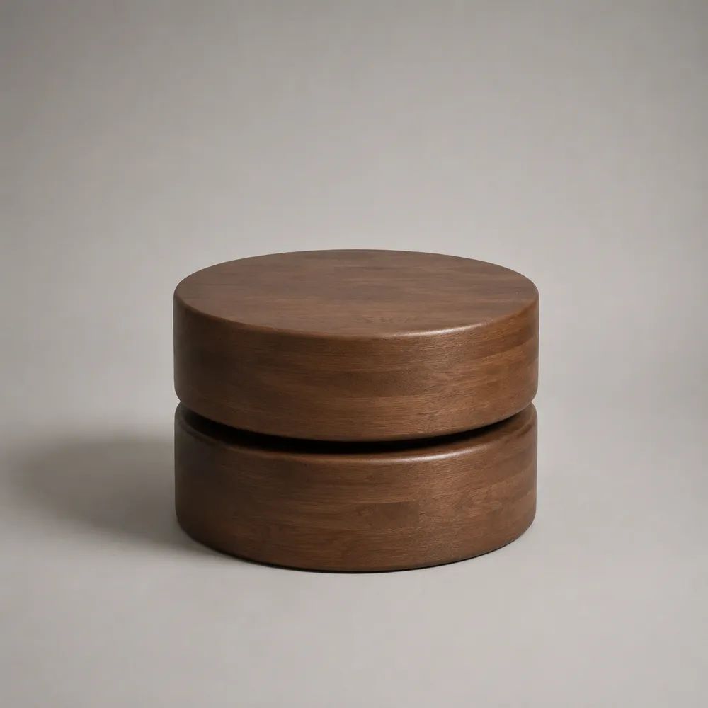 Table basse ronde 80 x 80 x 35 cm en MDF marron avec finition effet bois