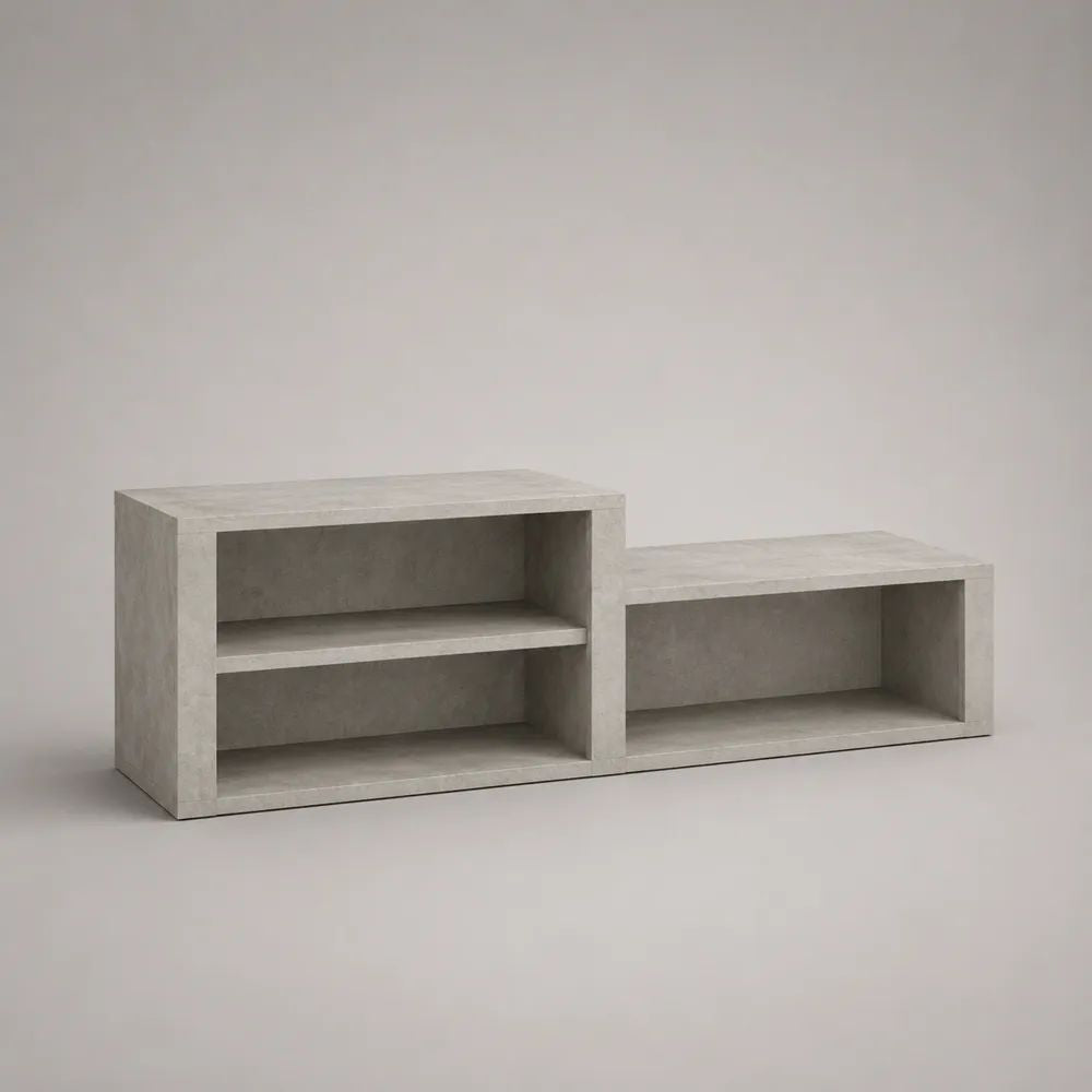 Meuble à chaussures en bois effet béton gris avec rangements ouverts 120 x 35 x 45 cm