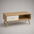 Table basse 120 x 60 x 45 cm effet chêne clair en bois avec tiroir et étagère ouverte