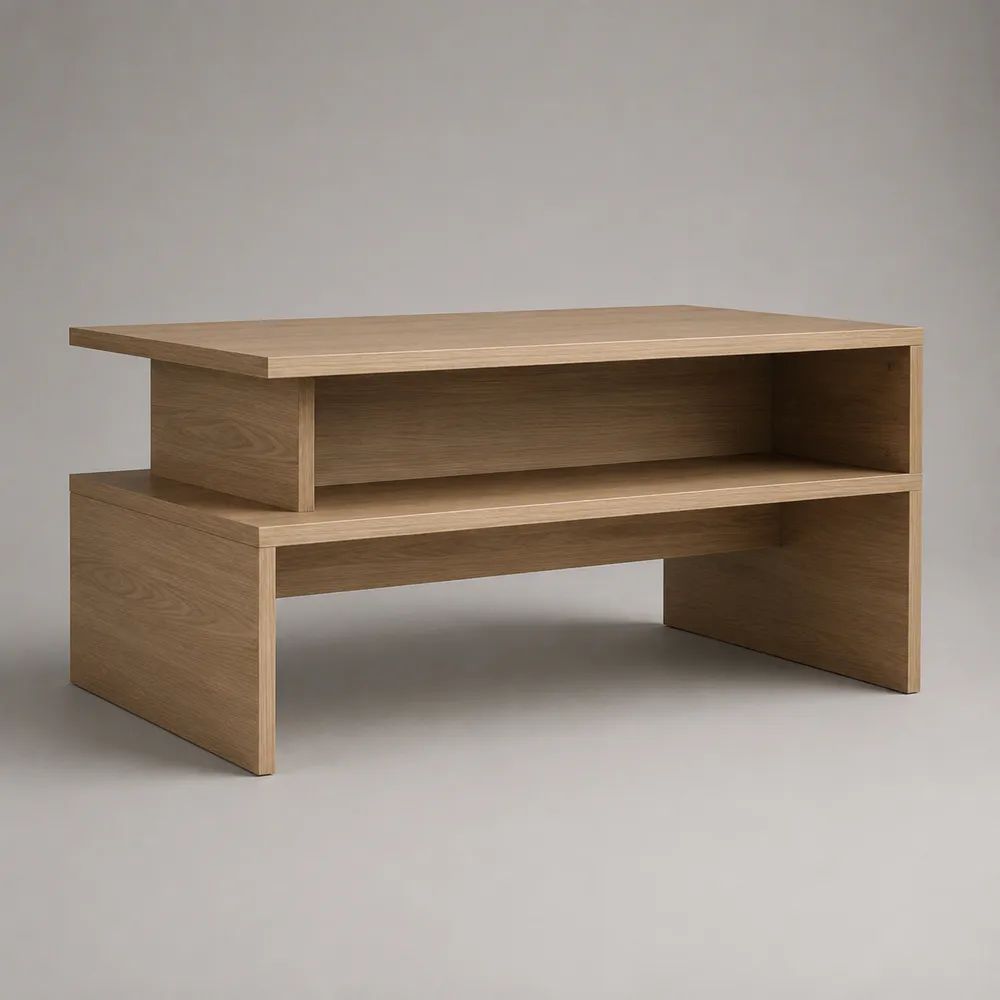 Table basse rectangulaire 120 x 60 x 40 cm beige effet bois avec rangement ouvert