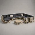 Salon de jardin modulable 360 x 280 x 75 cm en bois avec canapé d'angle table basse et coussins gris