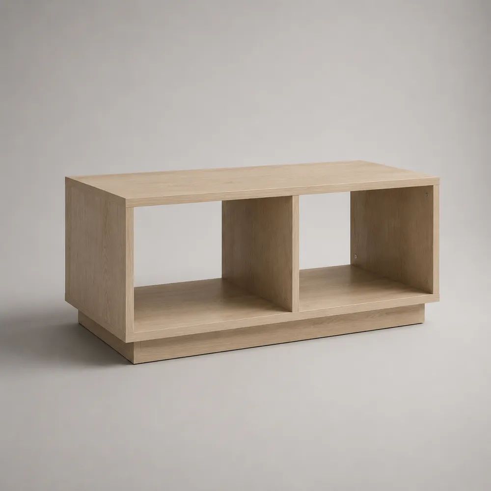 Table basse 120 x 60 x 40 cm beige effet bois avec rangement ouvert rectangulaire