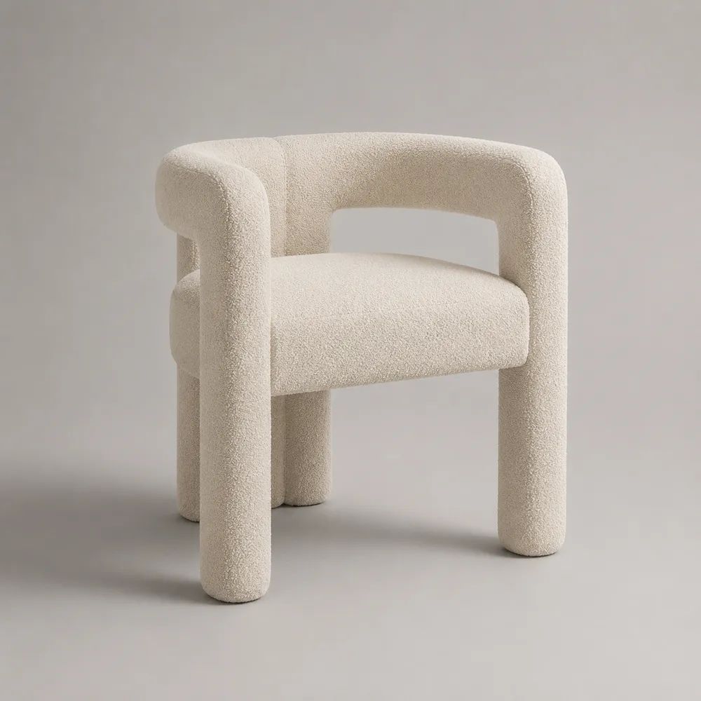 Fauteuil en tissu bouclé beige avec accoudoirs arrondis 75 x 75 x 75 cm