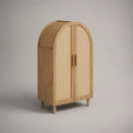 Meuble à chaussures 90 x 40 x 140 cm en bois chêne clair avec portes en cannage et rangement fermé