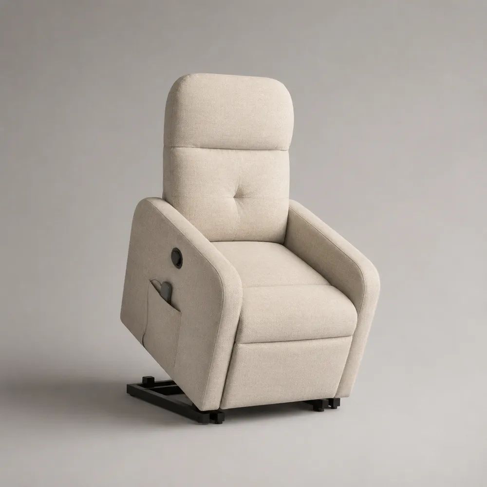 Fauteuil relax inclinable 80 x 90 x 105 cm beige en tissu polyester avec repose-pieds intégré