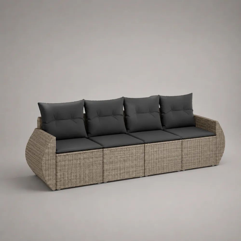Canapé de jardin modulable 250 x 90 x 75 cm en résine tressée beige avec coussins gris