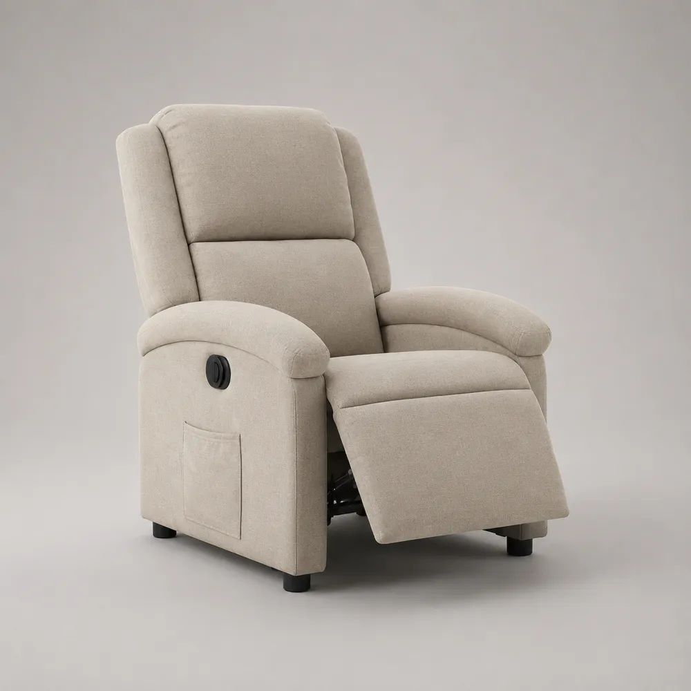 Fauteuil relax inclinable 80 x 90 x 105 cm beige en tissu avec repose-pieds intégré