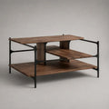 Table basse rectangulaire 120 x 70 x 45 cm marron foncé effet bois avec plateau inférieur et structure en acier noir