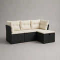 Canapé de jardin d'angle 250 x 180 x 70 cm noir en résine tressée avec coffre de rangement et coussins beige