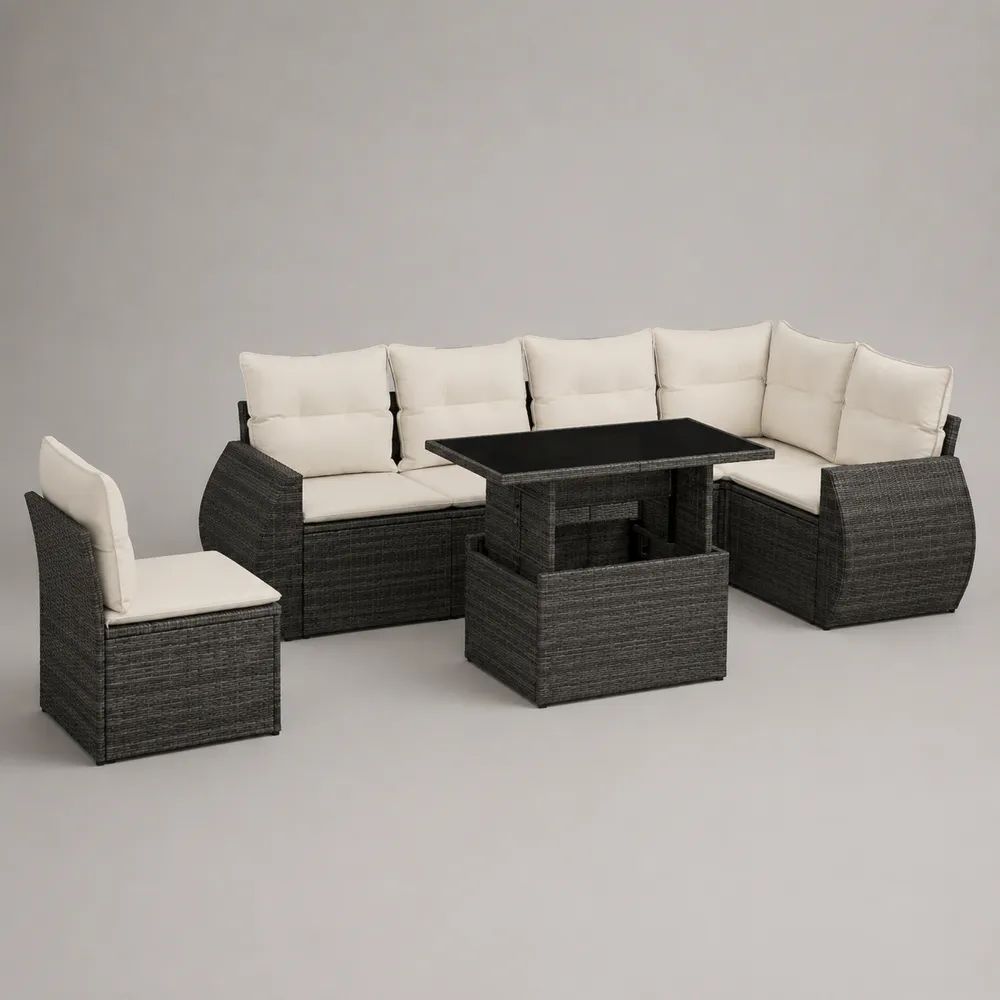 Salon de jardin modulable 300 x 220 x 75 cm en résine tressée gris avec canapé d'angle fauteuil et table basse