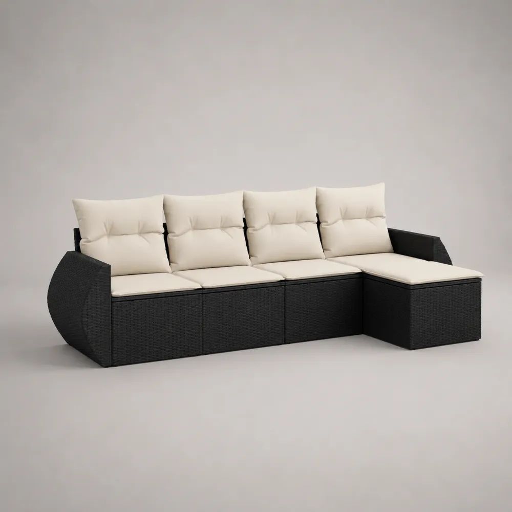 Canapé de jardin d'angle 280 x 200 x 70 cm en résine tressée noir avec coussins beige